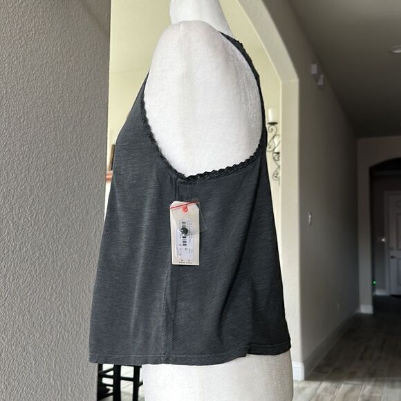 NWT BillaBong Gray Tank Racerback Lace Flowy Lose Fit S Aztec Boho Sheer - Picture 11 of 12